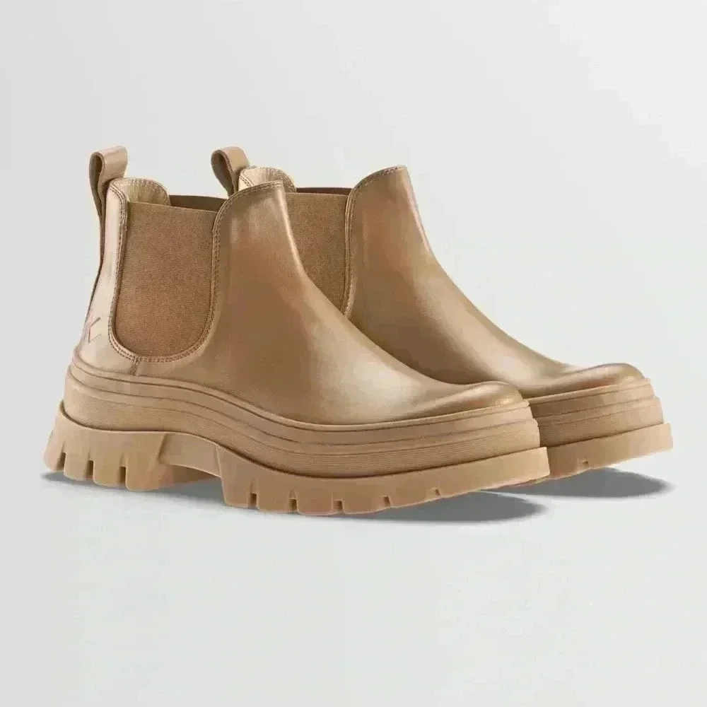 KOIO Verona Leather Chelsea Boots Chunky Sole Minimalist Tan Beige Platform